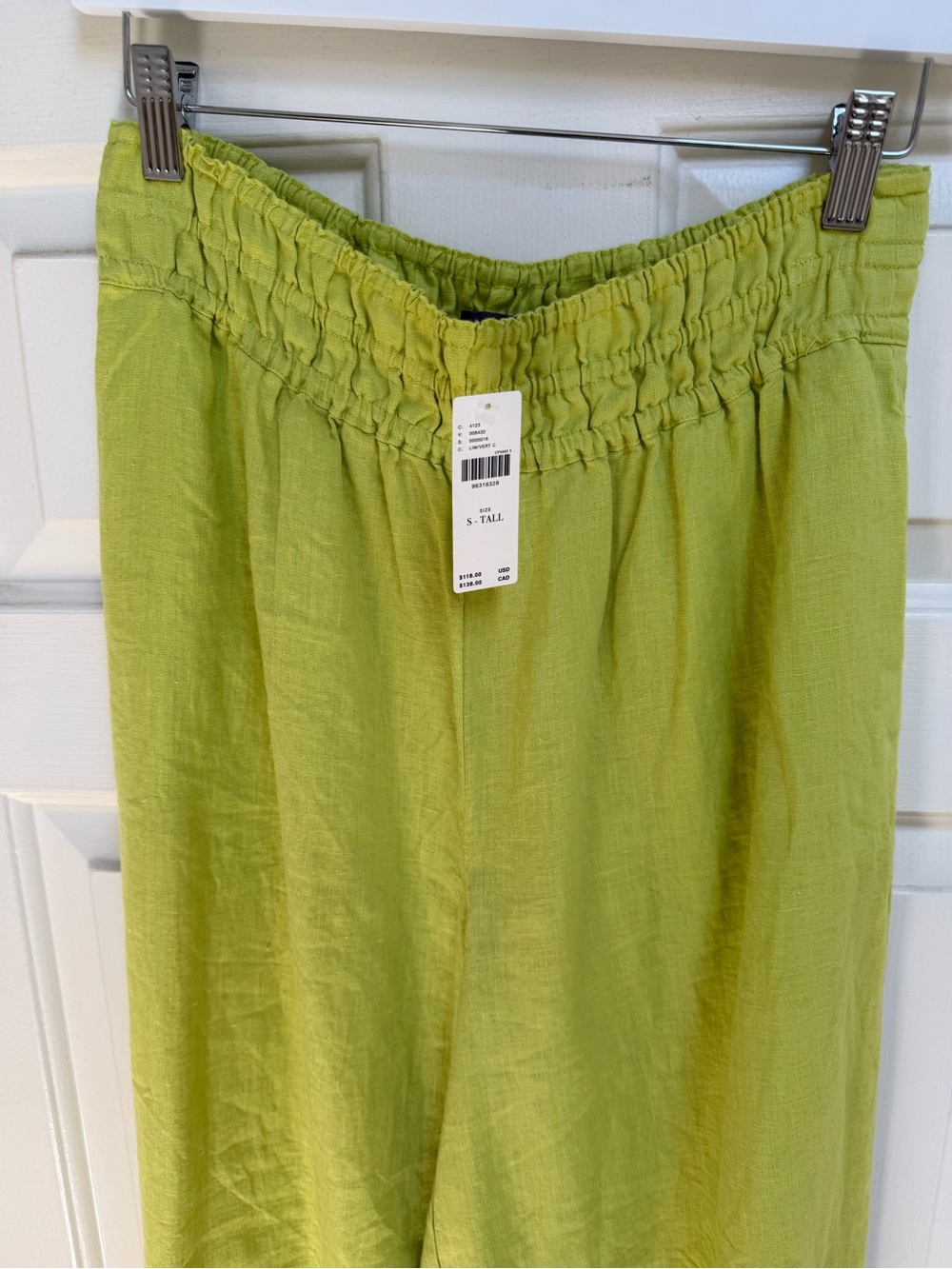 New With Tags Anthropologie Wide Leg Linen Pants in Lime Green Sz S Tall